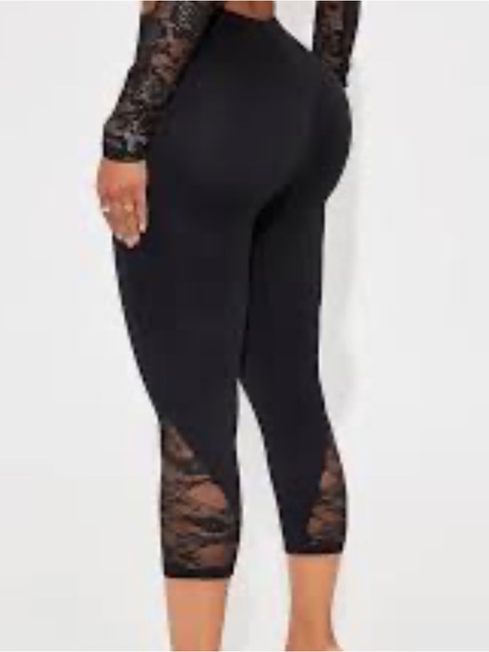 Fashion Nova Pants - Fashion Nova Black Stretch Capri Leggings with Lace Insets